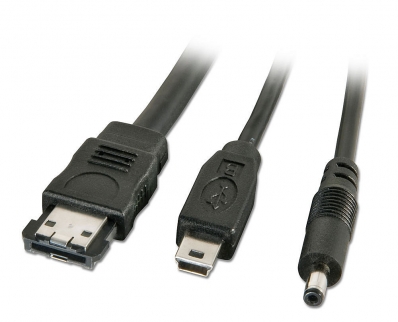 Lindy eSATAp to eSATA, USB Mini B & 5V DC Mini Jack Splitter Cable, 0.5m