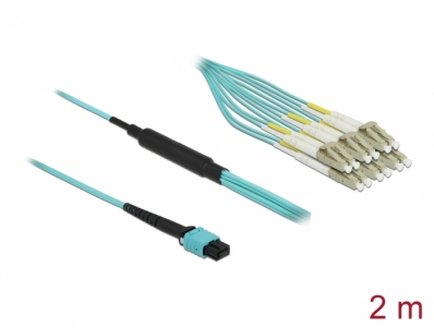 Delock Optical Fiber Cable MPO female to 12 x LC Duplex male, Multi-mode OM3, 50/125 µm, 2 m