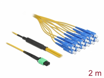 Delock Optical Fiber Cable MPO female to 12 x SC Simplex male, Single-mode, 9/125 µm, 2 m