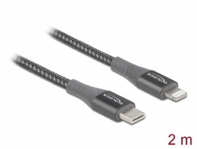 Delock Data and charging cable USB Type-C™ to Lightning™ for iPhone™, iPad™ and iPod™ grey 2 m MFi