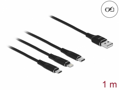 Delock USB Charging Cable 3 in 1 for Lightning™ / Micro USB / USB Type-C™ 1 m black