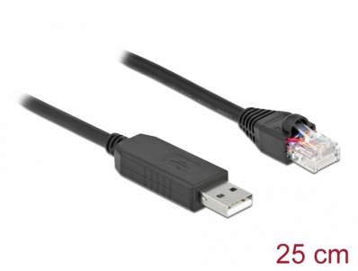 Delock Serial Connection Cable with FTDI chipset, USB 2.0 Type-A male to RS-232 RJ45 male 25 cm black