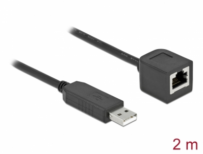 Delock Serial Connection Cable with FTDI chipset, USB 2.0 Type-A male to RS-232 RJ45 female 2 m black