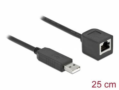 Delock Serial Connection Cable with FTDI chipset, USB 2.0 Type-A male to RS-232 RJ45 female 25 cm black