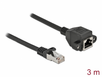 Delock Network Extension Cable S/FTP RJ45 plug to RJ45 jack Cat.6A 3 m black