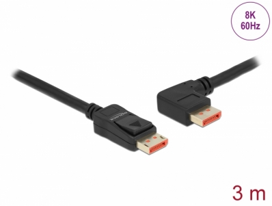 Delock DisplayPort cable male straight to male 90° left angled 8K 60 Hz 3 m