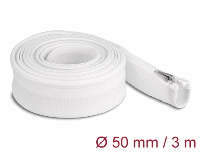 Delock Braided Sleeve with zip fastener heat-resistant 3 m x 50 mm white