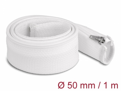 Delock Braided Sleeve with zip fastener heat-resistant 1 m x 50 mm white