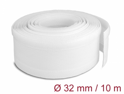 Delock Braided Sleeve with Hook-and-Loop Fastener 10 m x 32 mm white