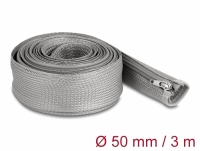 Delock Braided Sleeve with zip fastener heat-resistant 3 m x 50 mm grey