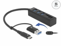 Delock 3 Port USB 3.2 Gen 1 Hub + SD and Micro SD Card Reader with USB Type-C™ or USB Type-A connector