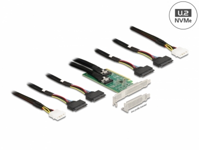 Delock PCI Express 4.0 x16 Card to 4 x SFF-8639 NVMe - Bifurcation - Low Profile Form Factor