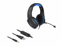Delock Gaming Headset Over-Ear with 3.5 mm Stereo jack and blue LED light for PC, Laptop and Game Consoles