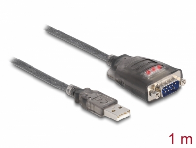 Delock Adapter USB 2.0 Type-A to 1 x Serial RS-232 D-Sub 9 pin male with nuts with 3 x LED 1 m