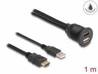 Delock Cable HDMI-A male and USB 2.0 Type-A male to HDMI-A female and USB 2.0 Type-A female for installation waterproof 1 m
