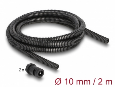 Delock Cable protection sleeve 2 m x 10 mm with PG7 conduit fitting set black