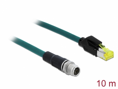Delock Network cable M12 8 pin X-coded to RJ45 Hirose plug PUR (TPU) 10 m