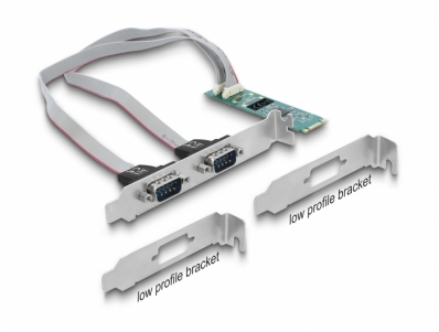 Delock M.2 Card to 2 x Serial RS-232 DB9 with Standard and Low Profile slot brackets