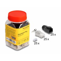 Delock RJ45 Modular Plug with strain relief Cat.6A, Cat.7 and bend protection boots 25 pcs set
