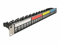 Delock 19″ Keystone Patch Panel 24 port with cable fixing rail, labelling field and dust protection 1U black