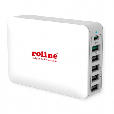 ROLINE USB Charger, 6 Ports (4x USB A, 1x USB C, 1x USB A QC3.0), max. 60W