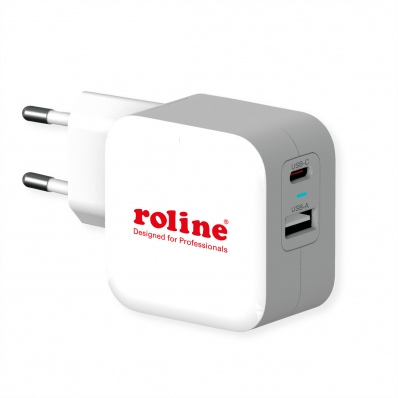 ROLINE USB Wall Charger Euro Plug, 2 Ports, 1x QC3.0 A + 1x C (PD), 38W