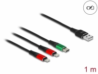 Delock USB Charging Cable 3 in 1 Type-A to 2 x Lightning™ / USB Type-C™ 1 m