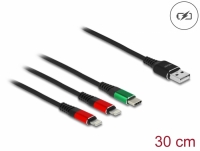 Delock USB Charging Cable 3 in 1 Type-A to 2 x Lightning™ / USB Type-C™ 30 cm