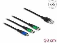 Delock USB Charging Cable 3 in 1 Type-A to Micro USB / 2 x USB Type-C™ 30 cm