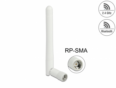 Delock WLAN 802.11 b/g/n Antenna RP-SMA plug 2 dBi omnidirectional with tilt joint white