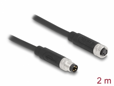 Delock M8 4 pin Cable A-coded male to female PUR (TPU) 2 m