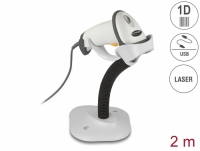 Delock USB Barcode Scanner 1D with connection cable and stand - Laser - light grey