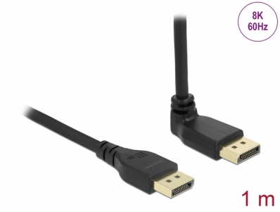 Delock DisplayPort cable male straight to male 90° upwards angled 8K 60 Hz 1 m without latch