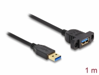 Delock SuperSpeed USB 5 Gbps (USB 3.2 Gen 1) Cable USB Type-A male to female 1 m panel-mount black