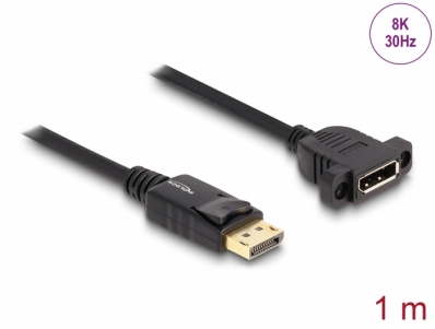 Delock DisplayPort 1.4 Cable 8K 30 Hz male to female 1 m panel-mount black