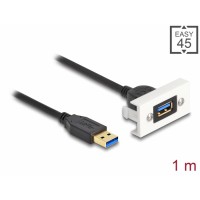 Delock Easy 45 Module SuperSpeed USB (USB 3.2 Gen 1) USB Type-A female to USB Type-A male with pigtail, 22,5 x 45 mm