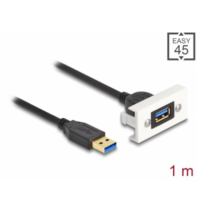 Delock Easy 45 Module SuperSpeed USB (USB 3.2 Gen 1) USB Type-A female to USB Type-A male with pigtail, 22,5 x 45 mm