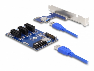 Delock Riser Card PCI Express x1 to 3 x PCIe x1 with 50 cm USB cable