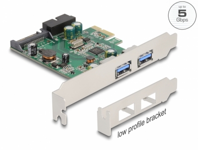 Delock PCI Express x1 Card to 2 x external USB 3.2 Gen 1 Type-A + 1 x internal 19 pin USB pin header male - Low Profile Form Fac