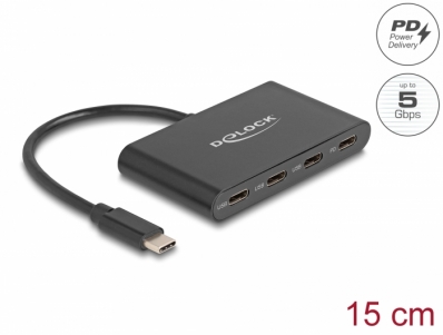 Delock USB 3.2 Gen 1 USB Type-C™ Hub with 3 x USB Type-C™ female + 1 x USB Type-C™ PD 100 Watt