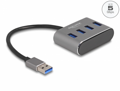 Delock 4 Port USB 3.2 Gen 1 Hub with USB Type-A connector – USB Type-A ports on top