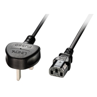 Lindy UK 3 Pin Plug to IEC C13 Mains Power Cable, 2m