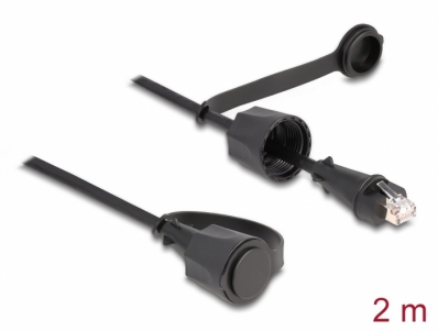 Delock Network Cable RJ45 plug to RJ45 plug Cat.6 STP with protective cap outdoor IP68 dust- and waterproof black 2 m