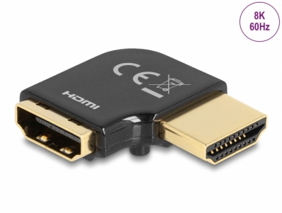 Delock HDMI Adapter male to female 90° left angled 8K 60 Hz metal