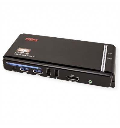 ROLINE KVM Switch, 1 User - 2 PCs, DisplayPort, with USB Hub