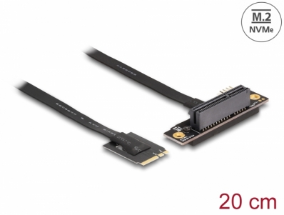 Delock M.2 Key A+E to PCIe x4 NVMe Adapter angled with 20 cm cable