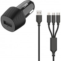 2GO USB car charger 3in1 Micro-USB, Lightning, USB-C sw