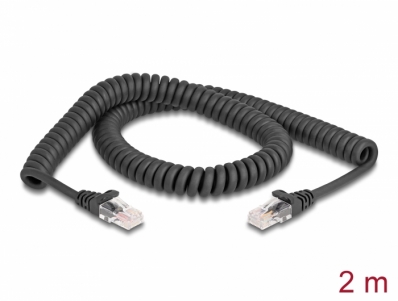 Delock RJ45 Coiled Cable male to male Cat.5e 2 m black