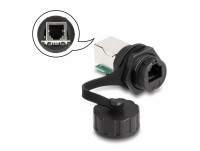 Delock Cable Connector RJ12 jack to RJ12 jack for installation with protective cap IP68 dust and waterproof black