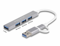Delock 4 Port Slim USB Hub with USB Type-C™ or USB Type-A to 3 x USB 2.0 Type-A female + 1 x USB 5 Gbps Type-A female